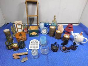 lot 416 image: Elephant tea pot, candle holders, shelf and more