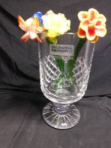 lot 420 image: Lg lead crystal vase with glass flowers