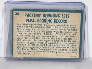 lot 445 image: 1961 Topps Football Card - 1960 Football Highlights Packers Hornung Sets NFL Scoring Record #38