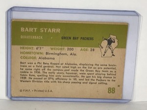 lot 451 image: 1961 Fleer Bart Starr Football Card #88
