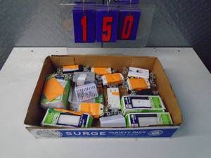 lot 150 image: Flat of electronics or plumbing store pulls. As shown.