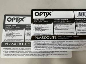 2 New Sheets of Plaskolite Optix Clear Acrylic Sheet 18 in. x 24 in. x .100 inch thickness.