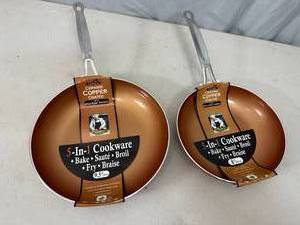 2 New Ceramic Copper Coated Non-Stick Aluminum Frying Pans