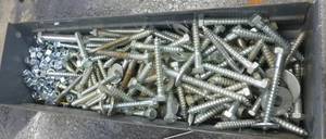 Bin of hex lag bolts 38x3 and 38 nuts