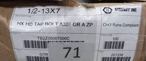 Box of 12-13x7 bolts - looks like it is close to 100