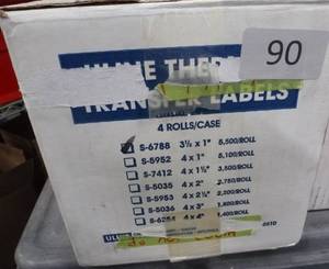 Box of 3-12 x 1 inch thermal transfer labels - 3 rolls