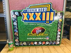 lot 62 image: NFL - Miller Lite - Superbowl XXXIII Metal Sign