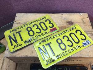 lot 157 image: Vintage Pair Wisconsin License Plates 88