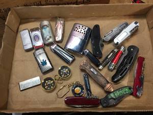 lot 201 image: Vintage Lighters - Pocket Knives - Compass - Heater