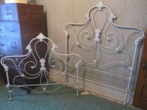 (R2) Vintage Metal and Cast Iron Headboard and Footboard 54 Wide - Heavy