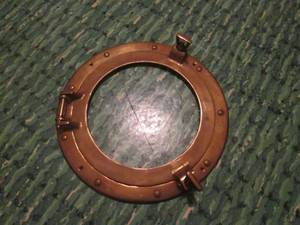 (R2) Vintage Metal Nautical Porthole 11 14 Outside  7 14 Opening - Looks Like It Had A Mirror or Photo At One Time - See Photos