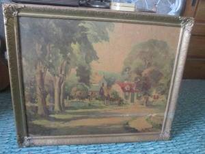 (H) Vintage Framed R LeRoy Print 25 x 21 12