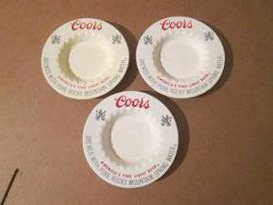 (R2) 3 Vintage Coors Beer Porcelain Ashtrays 5 78