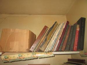 (R1) Shelf of Assorted Vintage and Antique Records and Full Album Books