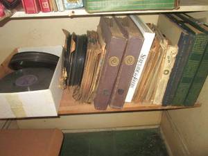 (R1) Shelf of Assorted Vintage and Antique Records Some In Albums