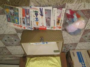(R1) Assorted Knitting Needles, Patterns Etc in Vintage Sewing Box