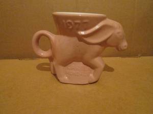 (R1) Vintage Frankoma Pottery 1977 Democrat Carter Mondale Donkey CupMug - Chip On Bottom