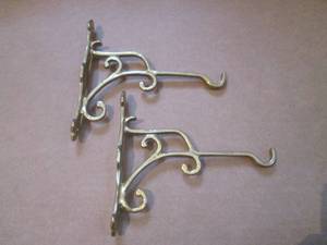 (R1) 2 Vintage Solid Brass Plant Hanger Hooks WallPost Mount