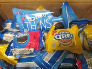 lot 1 image: Box of 56 Variety Oreo Cookie Packs Best By 112023