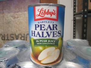 lot 23 image: Case 12 Cans Libbys Bartlett Pear Halves In Pear Juice Concentrate 15oz Cans Past Date