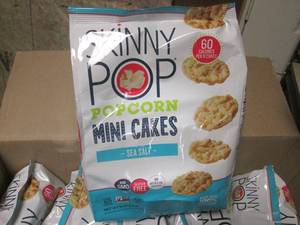 lot 34 image: Case 12 Bags Skinny Pop Sea Salt Popcorn Mini Cakes 5oz Bags Past Date