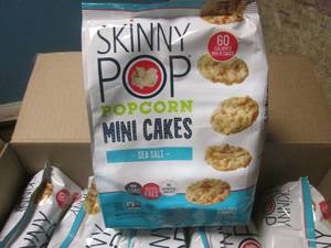 lot 35 image: Case 12 Bags Skinny Pop Sea Salt Popcorn Mini Cakes 5oz Bags Past Date