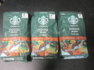 lot 70 image: 3 Bags Starbucks House Blend Medium Roast Whole Bean Coffee 12oz Bags Past Date
