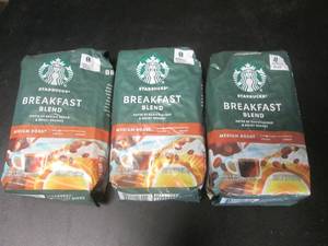 lot 73 image: 3 Bags Starbucks Breakfast Blend Medium Roast Whole Bean Coffee 12oz Bags Past Date