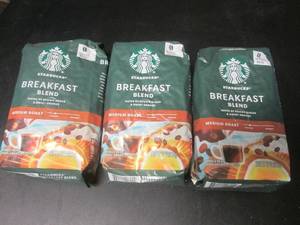lot 74 image: 3 Bags Starbucks Breakfast Blend Medium Roast Whole Bean Coffee 12oz Bags Past Date