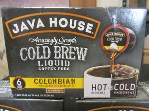lot 78 image: 3 Boxes Java House Columbian Medium Roast Cold Brew Liquid Coffee Pods 6 Pods Per Box Past Date