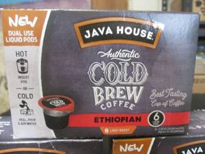 lot 79 image: 3 Boxes Java House Ethiopian Light Roast Cold Brew Liquid Coffee Pods 6 Pods Per Box Past Date