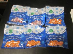 lot 125 image: 6 Bags of Candy 4 Orange Cream Gummi Bears 2 Peppermint Twists Past Date