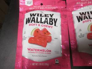 lot 131 image: 4 Bags Wiley Wallaby Watermelon Licorice Best by March 2024