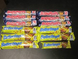 lot 176 image: 12 Candy Bars 6 Baby Ruth 6 Butterfingers Past Date