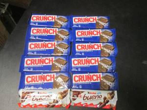 lot 183 image: 10 Crunch Candy Bars June 2024 and 2 Kinder Bueno Past Date