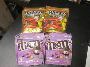 lot 201 image: 2 Family Size Bags Fudge Brownie M&ampMs and 2 Party Size Bags Haribo Glod Bears Candy Past Date