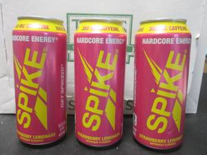 lot 203 image: 12 Cans Spike Strawberry Lemonade Hardcore Energy Drink 16oz Cans Best by Sept 2025