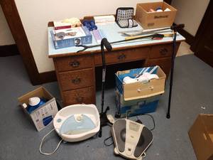 lot 63 image: Canes, Foot Baths, Pill Organizer, Reflex Energizer and More (Desk Not Included)