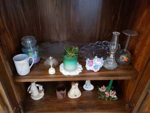 lot 80 image: Candle Holder, Figurines and More - Both Shelves
