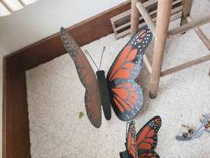 lot 161 image: Outdoor Decor, Metal Butterflies, Stool, Planter