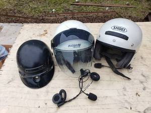 3 Motorcycle Helmets - 2 with Intercoms