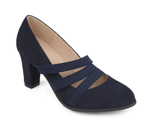 New Journee Collection Womens Loren Triple Elastic Strap Pumps in Navy, Size 8.5