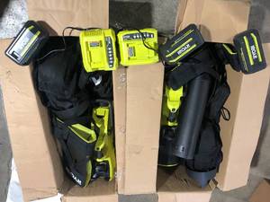 Lot of 2 RYOBI 40V HP Brushless 100 MPH 600 CFM Cordless Leaf BlowerMulcherVacuum with (2) 4.0 Ah Batteries and ChargerCustomer Returns See Pictures