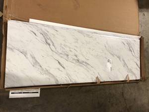 Hampton Bay 6 ft Straight Laminate Countertop Kit Included in Gloss Calcutta Marble with Full Wrap Ogee Edge & Backsplash