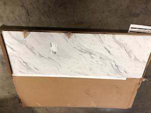 Hampton Bay 6 ft Straight Laminate Countertop Kit Included in Gloss Calcutta Marble with Full Wrap Ogee Edge & Backsplash Damaged Customer Returns See Pictures