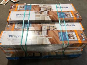 lot 14 image: 22 Boxes of Lifeproof Fresh Oak 22 MIL x 8.7 in. W x 48 in. L Click Lock Waterproof Luxury Vinyl Plank Flooring (20.1 sqftcase) Customer Returns See Pictures