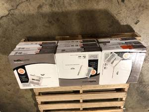 lot 49 image: 9 Boxes of TrafficMaster White Travertine 3 MIL x 12 in. W x 12 in. L Peel and Stick Vinyl Tile Flooring (30 sqftcase) Customer Returns See Pictures
