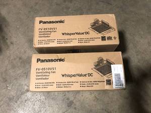 lot 50 image: Lot of 2 Panasonic WhisperValue DC Pick-A-Flow 50, 80 or 100 CFM Ceiling or Wall Low Profile Housing Depth Energy Star Bath Exhaust Fan Customer Returns See Pictures
