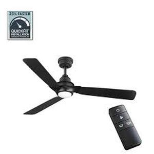lot 31 image: Home Decorators Collection Ester 54 in. White Color Changing Integrated LED IndoorOutdoor Matte Black Ceiling Fan with Light Kit and Remote