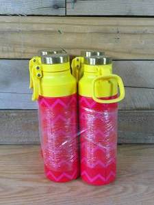 lot 43 image: Set of 4 ROWING BLAZERS Pink & Yellow Chevron Water Bottles